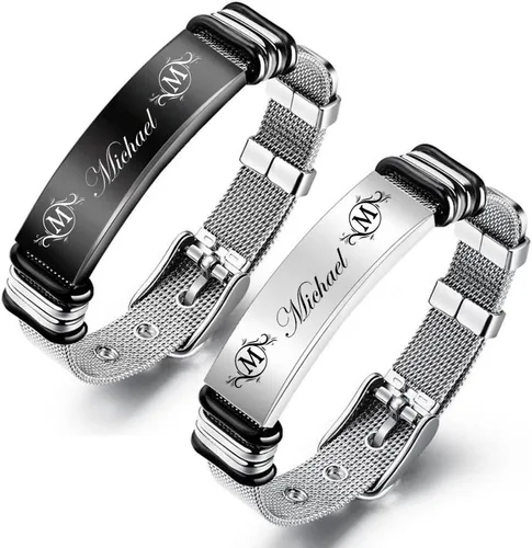 Miniatura 4 de Regalos para hombres, pulseras personalizadas para hombres con pulsera de fotos, texto grabado, acero inoxidable, pulseras de identificación