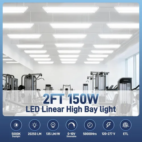 Miniatura 2 de hykolity Luz lineal LED de 2 pies y 150 W, 20250 lm, 135LM/W, 120-277V, 0-10V Dim, 5000K, lámpara colgante para talleres de almacén, ETL