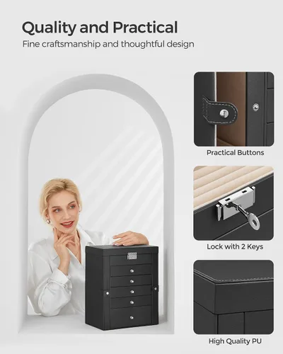 Miniatura 6 de SONGMICS Joyero de 6 niveles joyero con 5 cajones gran capacidad de almacenamiento con espejo bloqueable organizador de almacenamiento de joyas