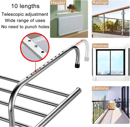 Miniatura 3 de Percha de ropa de acero inoxidable, estante plegable para toallas, estantes para plantas, estante de secado multifunción para ahorrar espacio