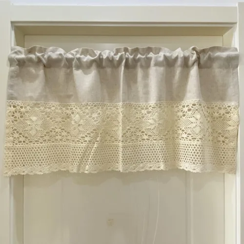 Miniatura 2 de Cenefa de cortina rústica bohemia para ventana de cocina, casa de campo, hecha a mano, entretejido de encaje de ganchillo, tela de algodón, cortinas