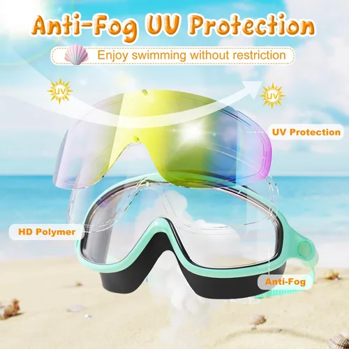 Miniatura 3 de VegoVia - Paquete de 2 gafas de natación para niños, gafas de natación antivaho con protección UV, de visión amplia, para niños de 3 a 15 años
