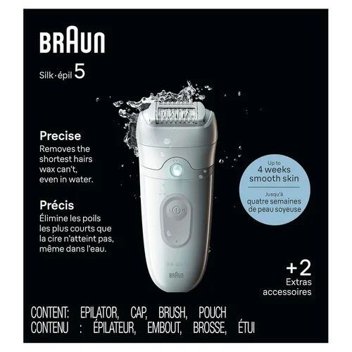 Miniatura 8 de Braun Depiladora Silk-épil 5, dispositivo de depilación, afeitadora y recortadora para mujer, húmeda y seca, incluye tapa de contacto para la piel