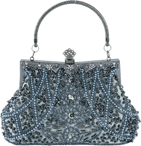 Miniatura 15 de Bolso de mano de estilo vintage con cuentas florales y strass para mujer, con bordado de lentejuelas, bandolera para novia, boda, fiesta