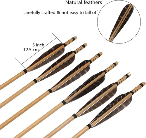Miniatura 4 de TOPARCHERY Flechas de madera de tiro con arco, 32 pulgadas, práctica de caza, flecha de objetivo de 5 pulgadas, plumas de pavo Fletching recurve