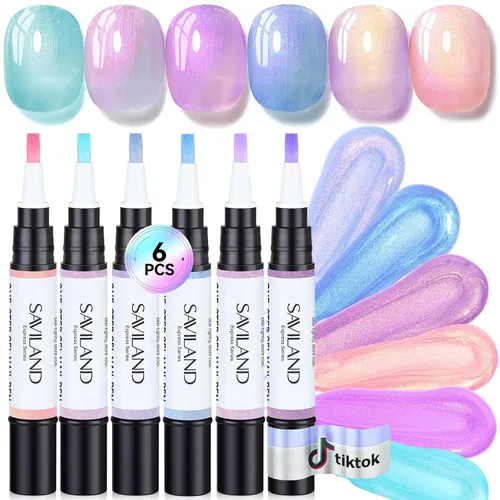 Miniatura 16 de SAVILAND Glazed Nails - Esmalte de uñas de gel de un solo paso: 0.5 onzas de esmalte de gel de ojo de gato, bolígrafo de arte 5 en 1 Jelly Silver