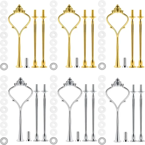 Miniatura 12 de Juego de 6 bandejas escalonadas para soporte de pastel, corona, soporte de 3 niveles para tartas, accesorios para bodas y fiestas, resina para Negro