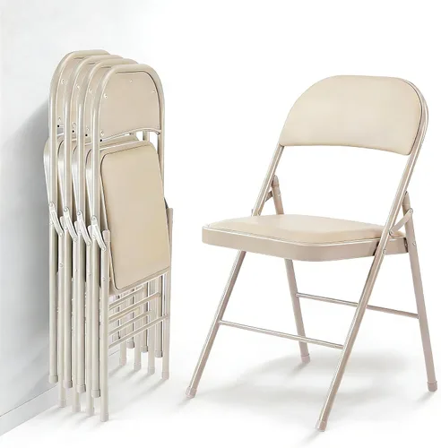 Miniatura 16 de Simple Deluxe Paquete de 2 sillas plegables con asientos acolchados de cuero y marco de metal duradero, plegables, portátiles, asiento para eventos