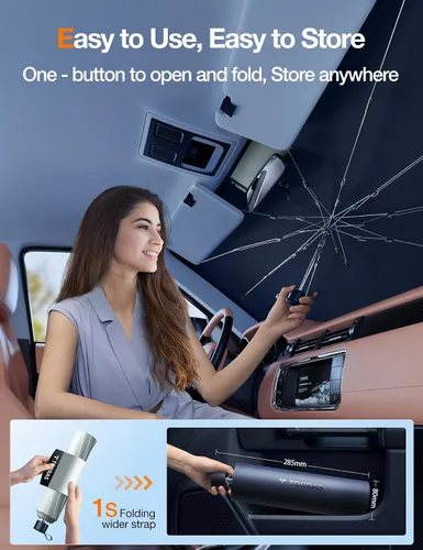 Miniatura 7 de TORRAS Parasol para Parabrisas de Automóvil con Organizador, Sombras Plegables para Cubierta de Ventana Delantera con Espejo, Cremallera Bloquea