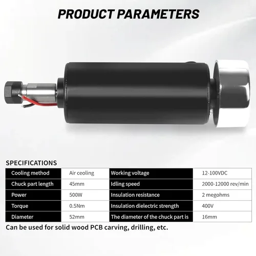 Miniatura 2 de RATTMMOTOR Motor de husillo CNC 500W ER11 500 vatios refrigerado por aire Motor de husillo 2.047 in DC 48V 12000RPM 600mN.m para DIY Mini CNC Router