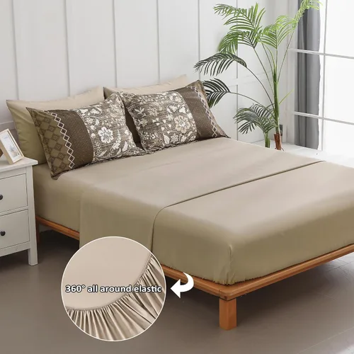 Miniatura 5 de WONGS BEDDING Juego de edredón marrón tamaño Queen, juego de 7 piezas en una bolsa con diseño de patchwork floral, juego de sábanas Queen