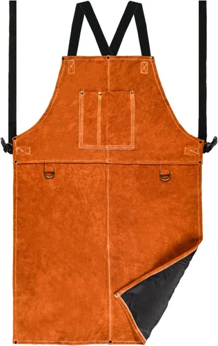 Delantal de trabajo de soldadura de cuero, delantal con peto resistente al calor y a las llamas, delantal ignífugo resistente para barbacoa Canela
