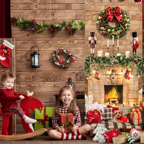 Miniatura 5 de Buryeah Decoración de puerta de Navidad, cubierta de puerta de chimenea de Navidad, pancarta de cascanueces de Navidad, telón de fondo, soporte