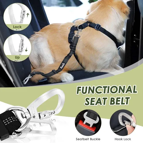 Miniatura 3 de SlowTon Arnés de Cinturón de Seguridad para Perro para Coche, Arnés de Coche para Perros Ajustable de Malla Transpirable y Arnés de Cinturón