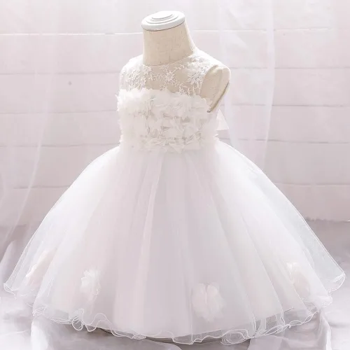 Miniatura 3 de TUIJI Vestido de encaje de tul sin mangas con lazo de princesa para niñas pequeñas de 6M-2T
