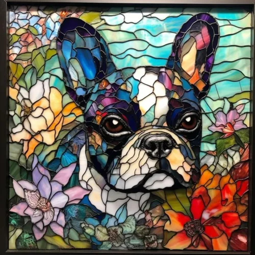 Kits de pintura de diamantes 5D por número para adultos, vitrales, Bulldog francés, pintura de diamante, taladro redondo completo, kit de bordado de