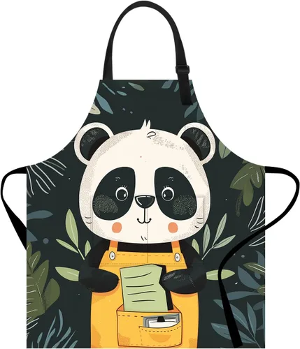 Miniatura 17 de Delantal divertido con bolsillo para mujeres y hombres, delantal de cocina ajustable para barbacoa y horneado con lindos animales y flores