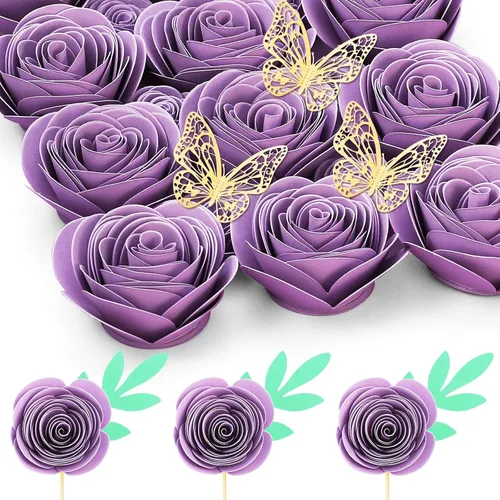 Miniatura 8 de Mverse Rosas Azul Claro Flores Artificiales, Mini Flores de Papel Manualidades DIY Decoraciones de Regalo para Marco de Caja de Sombra 16- Azul claro