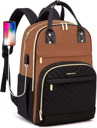 Miniatura 17 de Mochila para laptop para mujer, mochila de viaje de trabajo de 15.6 pulgadas con cargador USB, mochila universitaria impermeable, mochila