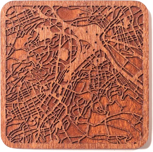 Miniatura 133 de Posavasos Amsterdam Map by O3 Design Studio, 1 pieza, posavasos de madera Sapele con mapa de la ciudad, hecho a mano, varias ciudades opcionales