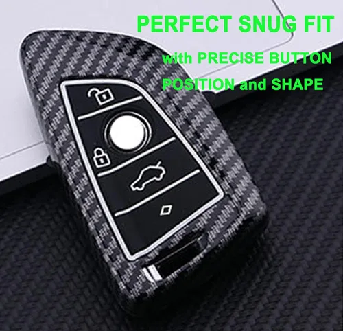 Miniatura 4 de Funda para llavero BMW 1 2 5 7 M Series X1 X 4 X5 X 6 F15 F16 F48 Soporte de caja de entrada remota sin llave ABS patrón de fibra de carbono (negro)