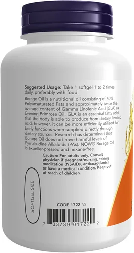 Miniatura 3 de NOW Foods Suplementos, Aceite de Borraja 1000 mg con 240 mg de GLA (Ácido Gamma Linolénico), 120 Cápsulas Blandas