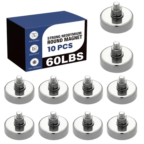 Miniatura 7 de Therwen Paquete de 10 Imán de 150 lb con Espárrago Roscado Macho M6 de Servicio Pesado Potentes Imanes Redondos de Neodimio con Tuerca y Arandela