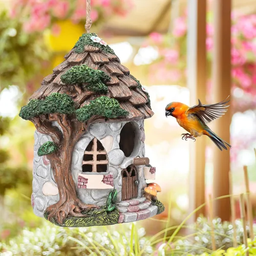 Miniatura 6 de Yinns Casa de pájaros de resina para exteriores, casas de pájaros para exteriores para anidar pájaros silvestres, casas decorativas de piedra
