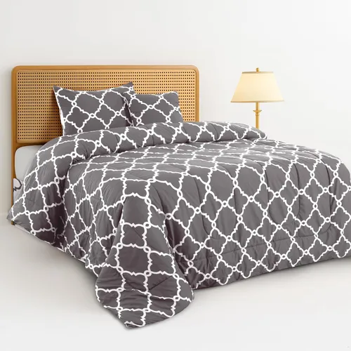 Miniatura 21 de Juego de colcha reversible LUX Décor de 4 piezas para cama individual, juego de ropa de cama impresa, microfibra en una bolsa, incluye 1 edredón, 1