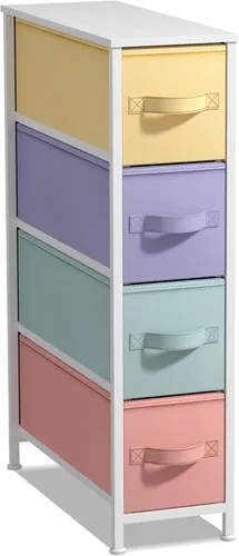 Sorbus Torre estrecha con 4 cajones – Almacenamiento vertical para dormitorio, baño, lavandería, armarios y más, marco de acero, parte superior de