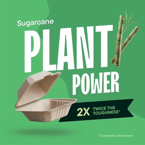 Miniatura 4 de Recipientes de alimentos 100% compostables para llevar [6 x 6 pulgadas, paquete de 50 unidades] Contenedores de calidad resistente, bagazo