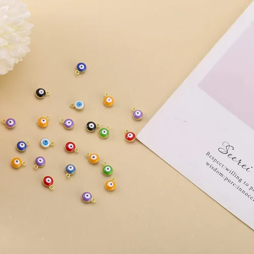 Miniatura 4 de 100 cuentas coloridas de ojo turco de ojo de la suerte, cuentas espaciadoras turcas para hacer joyas, pulseras, collares, aretes, manualidades Dorado