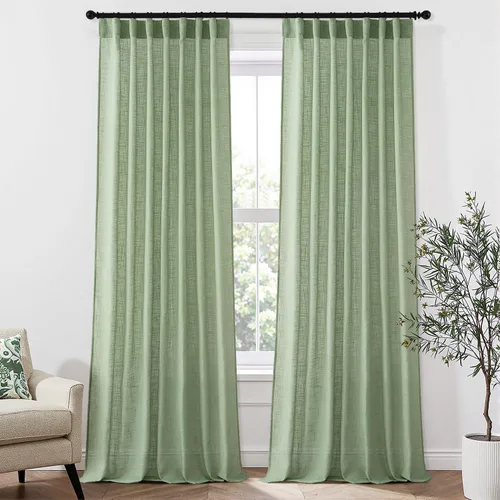 Miniatura 10 de MIULEE Cortinas de lino natural de 84 pulgadas de largo 2 paneles, con pestaña trasera con cinta plisada, cortinas de textura de lino suave y gruesa