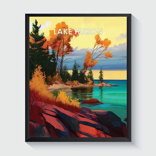 Miniatura 38 de Yellowstone Lake - Póster impreso artístico, ilustración, arte de pared, decoración de paisaje retro, paisaje, obra de arte para decoración de Lago