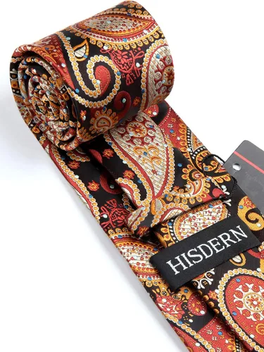 Miniatura 159 de HISDERN Corbatas para hombre, corbata de cachemira y bolsillo cuadrado tejido clásico floral para hombre, corbata de fiesta de boda