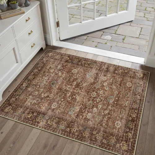 Miniatura 114 de HUGEAR 8x10 Alfombras lavables a máquina color marrón para pasillo, alfombra grande de área interior, alfombra de acento floral, alfombra de pelo