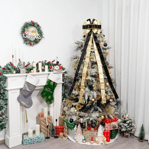 Miniatura 5 de Hismir Lazo grande de 53 x 13 pulgadas con serpentina de purpurina, lazos decorativos para árbol de Navidad, corona, puerta, festival, decoración