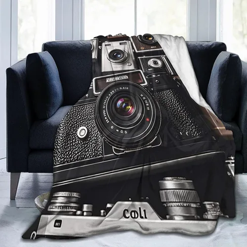 Retro Cool Camera Collection Throw Blankets Flannel Blanket Warm Cozy Bed Blanket Lightweight Soft Blankets for Couch Sofa Bed Chair Home Decor