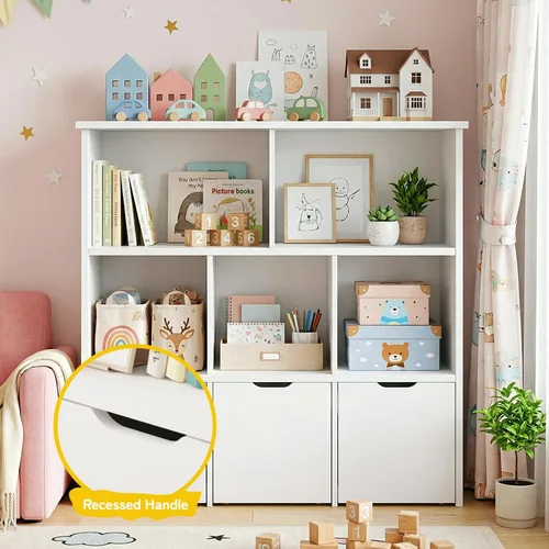 Miniatura 11 de Teckid Organizador de almacenamiento de juguetes con 3 cajones móviles y 5 cubos abiertos, estantería para niños y armario de almacenamiento