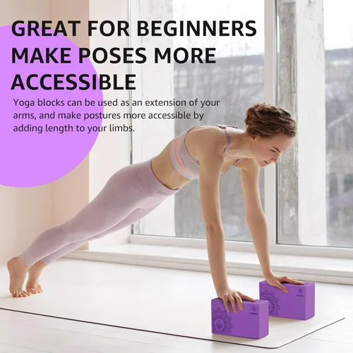 Miniatura 2 de Overmont Yoga Block 2 Pack Supportive Latex-Free EVA Foam Soft Non-Slip Surface for General Fitness Pilates Stretching and Meditation 9"x6"x3" Yoga