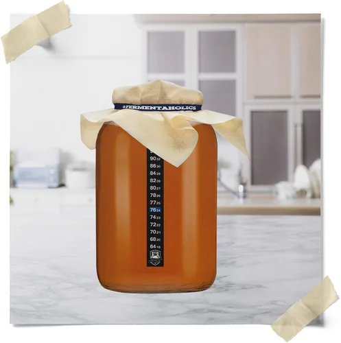 Miniatura 3 de Fermentaholics 2 tarros de cristal de Kombucha de un galón y cubiertas de tela de muselina transpirable y bandas de goma Paquete de 2 tarros