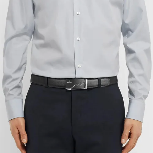 Miniatura 2 de BOSTANTEN Cinturón de cuero con trinquete para hombre con hebilla ajustable deslizante, corte para adaptarse, Negro