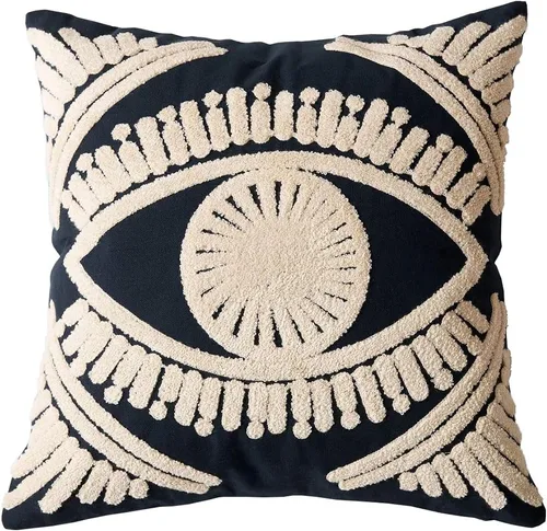 Miniatura 17 de vctops Funda decorativa para cojín con detalles de penachos geométricos estilo bohemio, funda de almohada cuadrada bordada en algodón para sofá