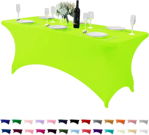 Miniatura 50 de Mantel de elastano para mesas de 4, 6 u 8 pies, mantel elástico universal ajustable para fiestas, banquetes, bodas y eventos - Verde manzana