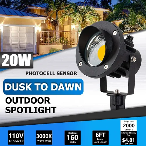 Miniatura 3 de SUNVIE Foco LED para exteriores con sensor de luz fotocélula del anochecer al amanecer, luces de paisaje de 20 W, 120 V CA, 3000 K, blanco cálido
