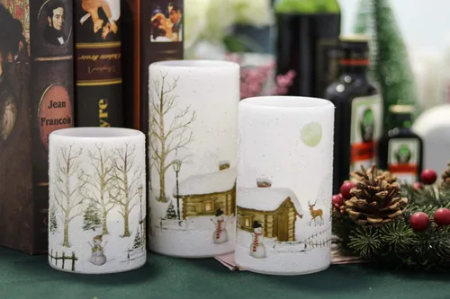 Miniatura 3 de Eldnacele Velas de Navidad sin llama con muñeco de nieve, parpadeantes, con temporizador de ciclo diario automático, velas LED de pilas blancas