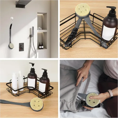 Miniatura 6 de Cepillo de espalda de mango largo para ducha, cepillo de baño de 20.5 pulgadas, cepillo de cuerpo de ducha con mango curvado para personas mayores