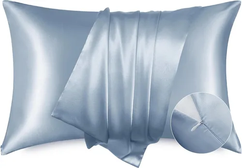 Bedsure Funda de almohada de satén para el cabello, fundas de almohada de satén, tamaño estándar con cremallera, 20 x 26 pulgadas, paquete de 2, 12