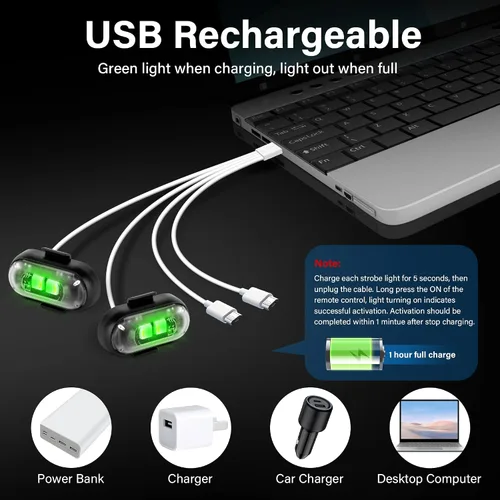 Miniatura 3 de Luces LED inalámbricas para coche 8 piezas con control remoto, luces LED estroboscópicas inalámbricas 8 colores con carga USB, IP65, impermeables