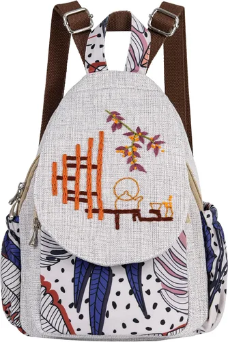 Miniatura 165 de HUANGGUOSHU Mochila de algodón tejida de algodón bohemio con bordado de lona estilo bohemio con múltiples bolsillos retro linda mochila cartera